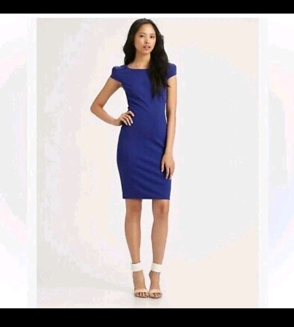 Diane Von Furstenberg Helen Cap Sleeve Royal Blue Sheath Pencil Dress Women's 12